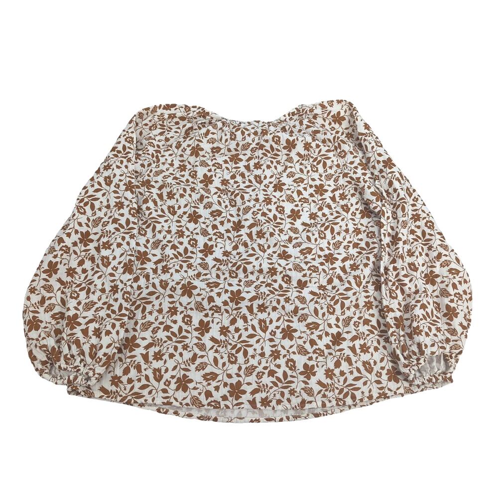 EUC Old Navy Cotton Floral Gold Blouse Women XS Scrunchy Hem - Picture 3 of 7